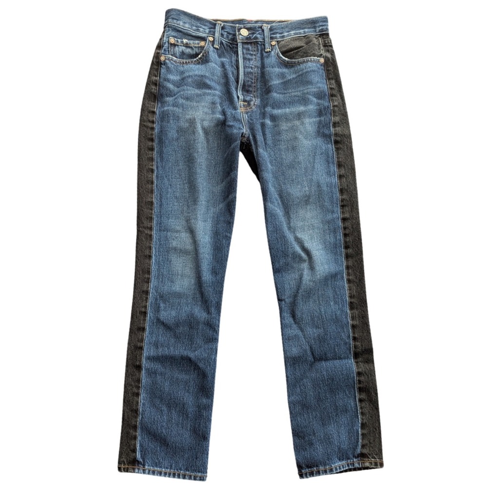 NOEND Denim Slim Straight Two Tone Jeans Blue Front Black Back High Rise Size 26